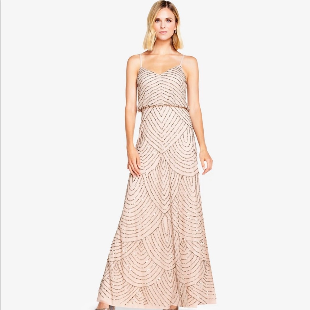 ART DECO BEADED BLOUSON GOWN IN TAUPE PINK